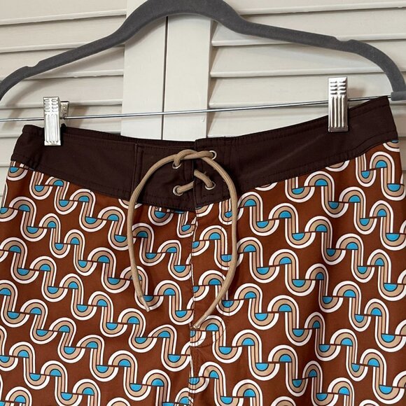 Original Penguin swim trunks board shorts brown pattern geometric men 30 - Picture 2 of 8